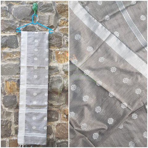 Linen with subtle silver zari border