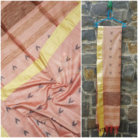 Peach linen handloom saree