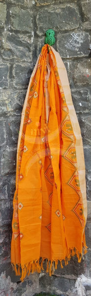 Orange kota cotton dupatta with traditional kasuti embroidery