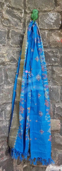 Blue kota cotton dupatta with traditional kasuti embroidery
