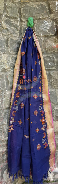 Royal blue kota cotton dupatta with traditional kasuti machine embroidery