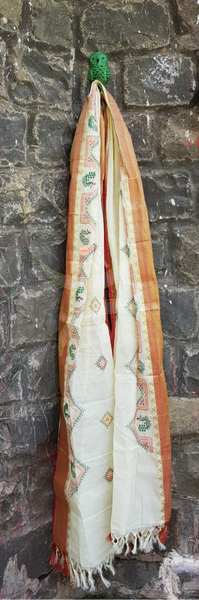 Off white kota cotton dupatta with traditional kasuti embroidery