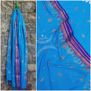 Blue kota cotton dupatta with traditional kasuti embroidery