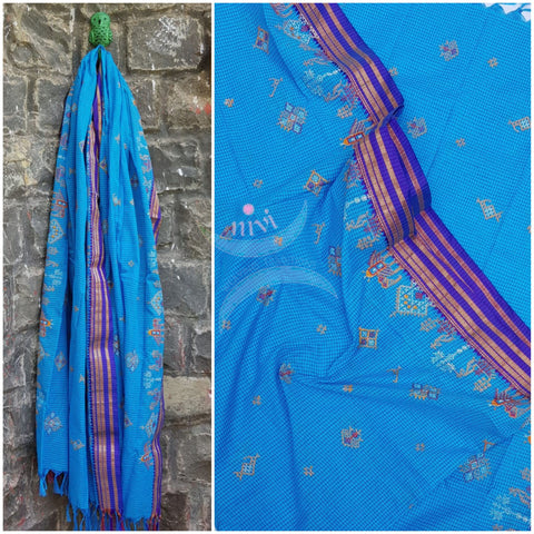 Blue kota cotton dupatta with traditional kasuti embroidery