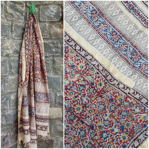 Handloom chennur silk kalamkari dupatta with zari border