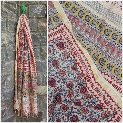 Handloom chennur silk kalamkari dupatta with zari border