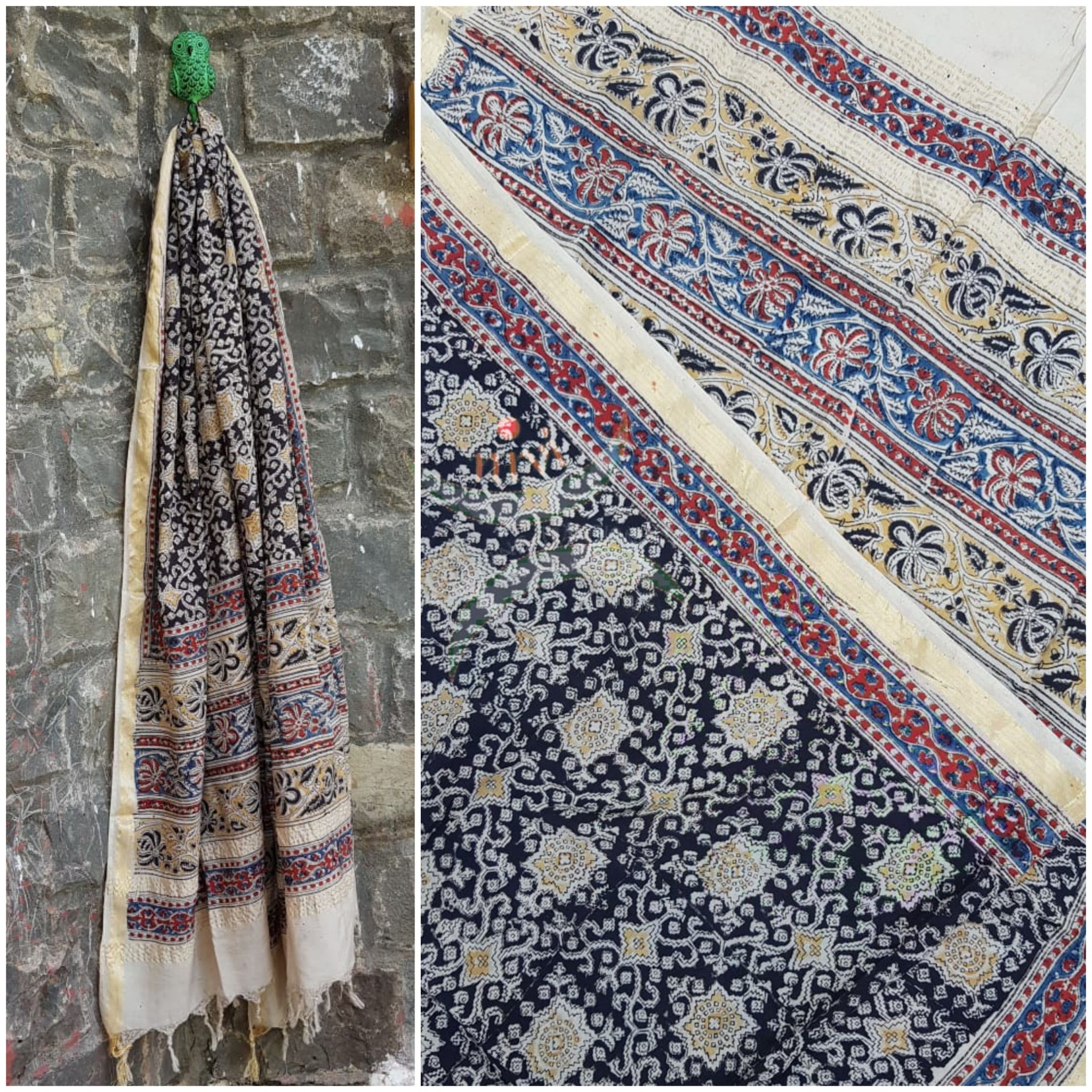 Handloom chennur silk kalamkari dupatta with zari border