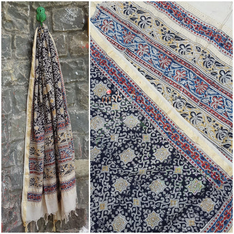 Handloom chennur silk kalamkari dupatta with zari border