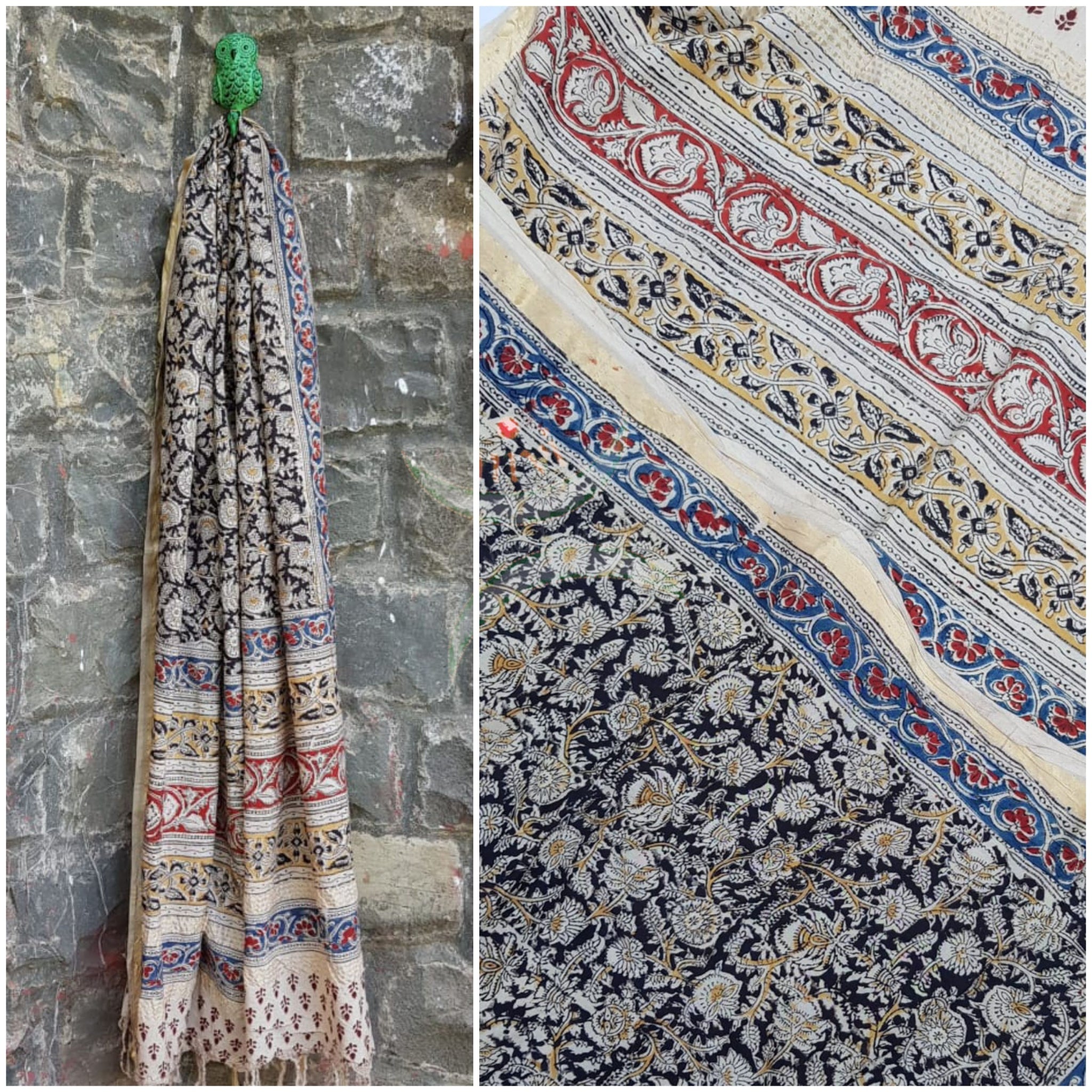 Handloom chennur silk kalamkari dupatta with zari border