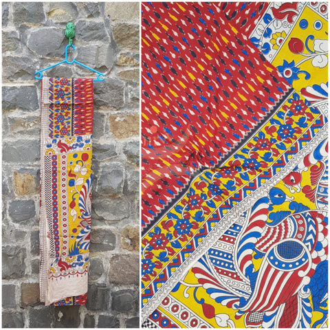 Handloom cotton kalamkari saree with blouse piece