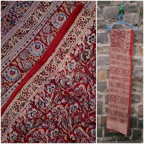 Handloom cotton kalamkari saree with blouse piece