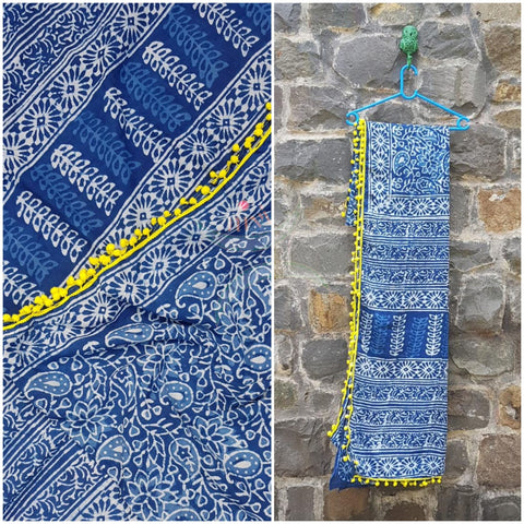 Hand block printed cotton saree 