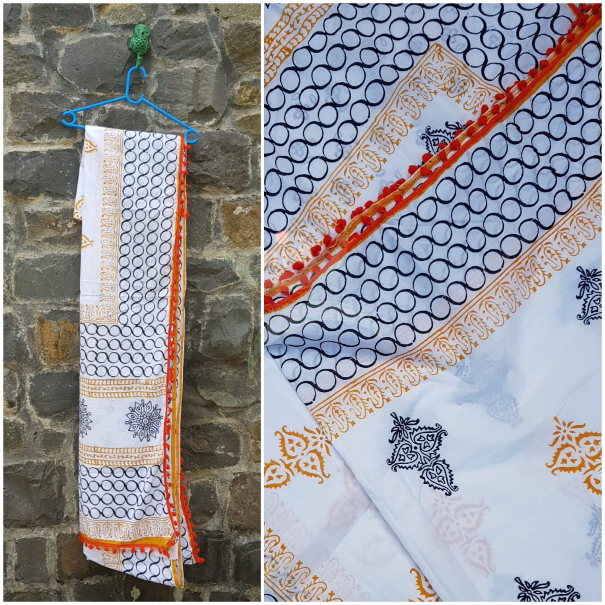 Hand block printed cotton saree 