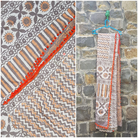 Hand block printed cotton saree