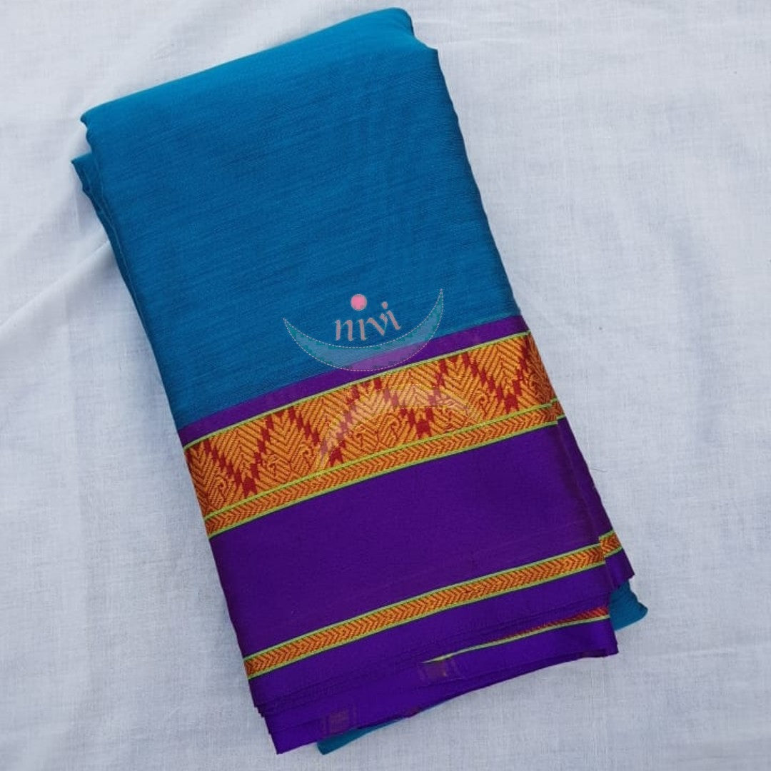 Blue with purple combination mercerised south cotton saree.