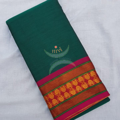 Green with red combination mercerised south cotton saree.