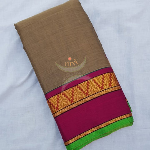 Mehendi green with maroon combination mercerised south cotton saree.