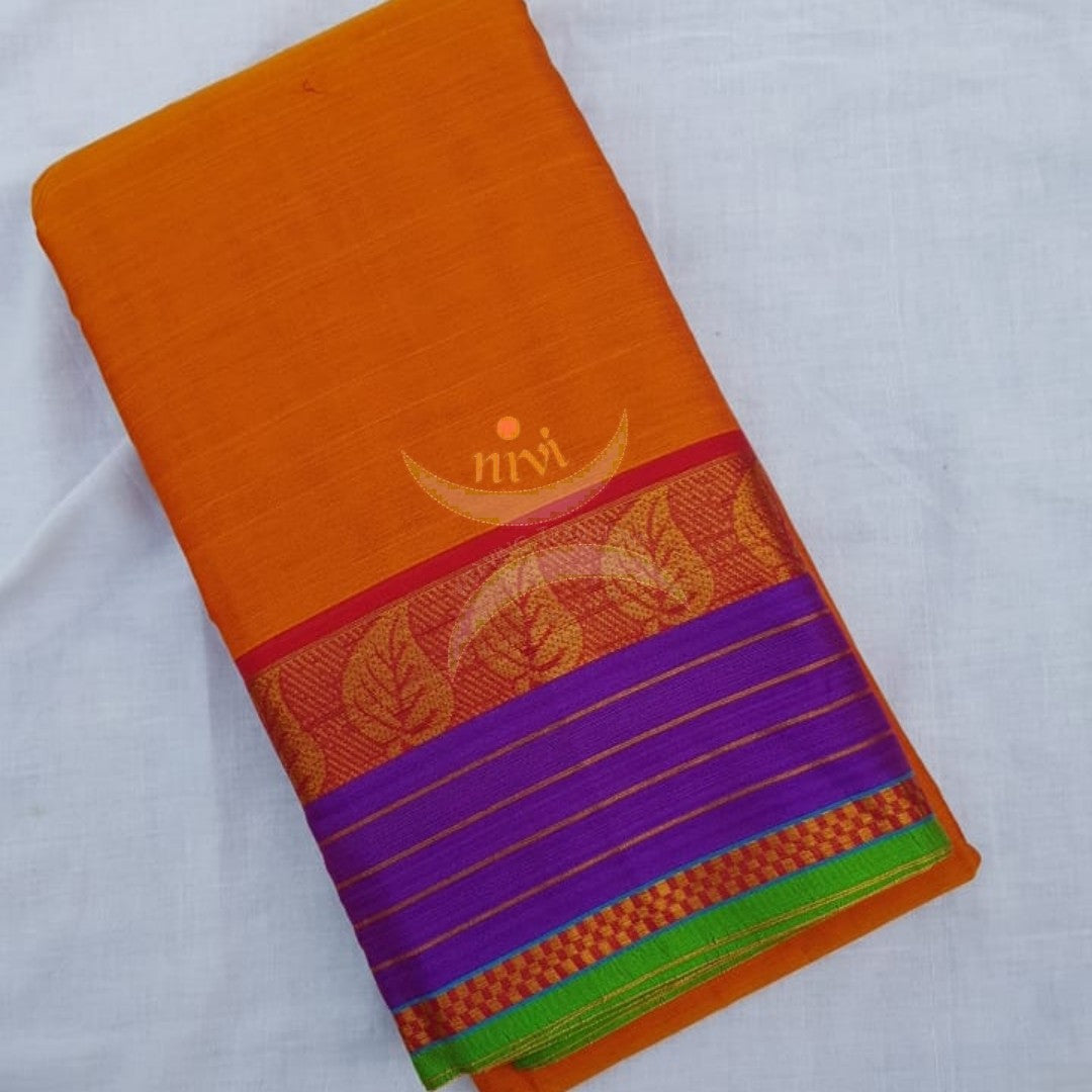 Orange with purple combination mercerised south cotton saree.