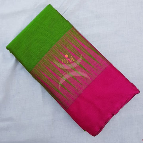 Green with red combination mercerised south cotton saree.