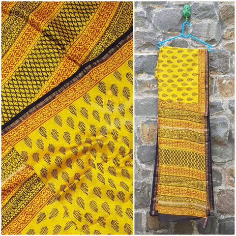 Handloom chanderi bagru hand printed saree