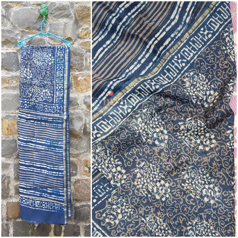 Handloom chanderi bagru hand printed saree