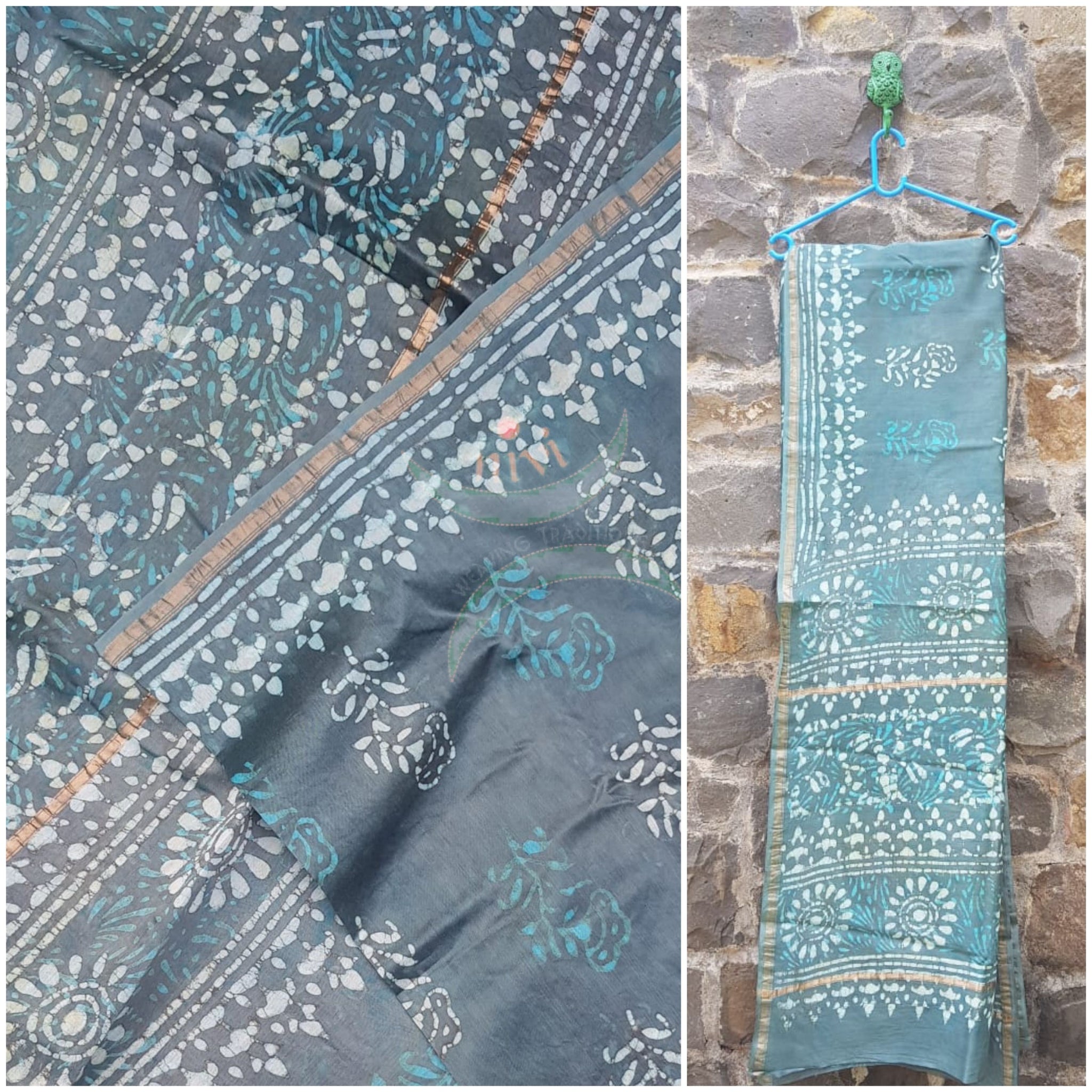 Handloom chanderi bagru hand printed saree