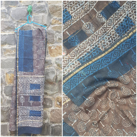 Handloom chanderi bagru hand printed saree