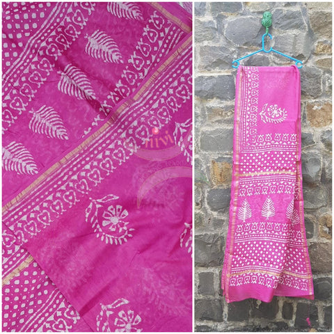 Handloom chanderi bagru hand printed saree