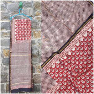 Handloom chanderi bagru hand printed saree