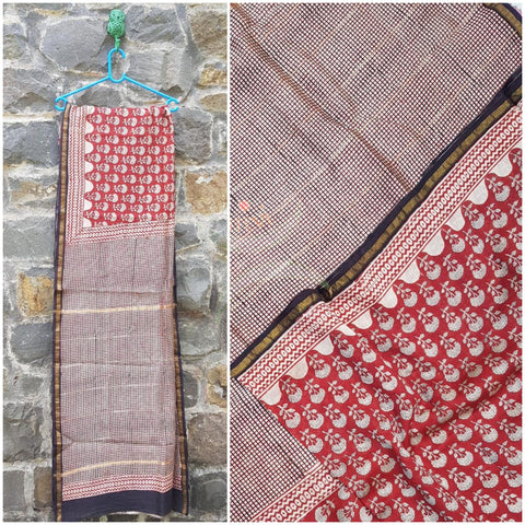 Handloom chanderi bagru hand printed saree