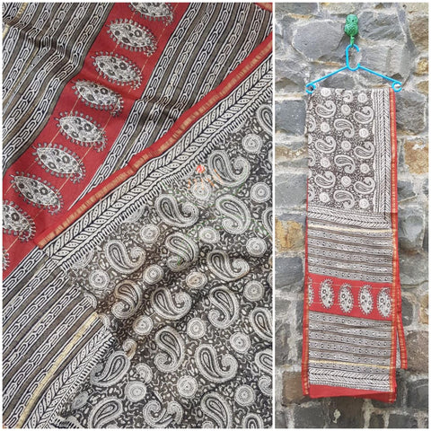 Handloom chanderi bagru hand printed saree