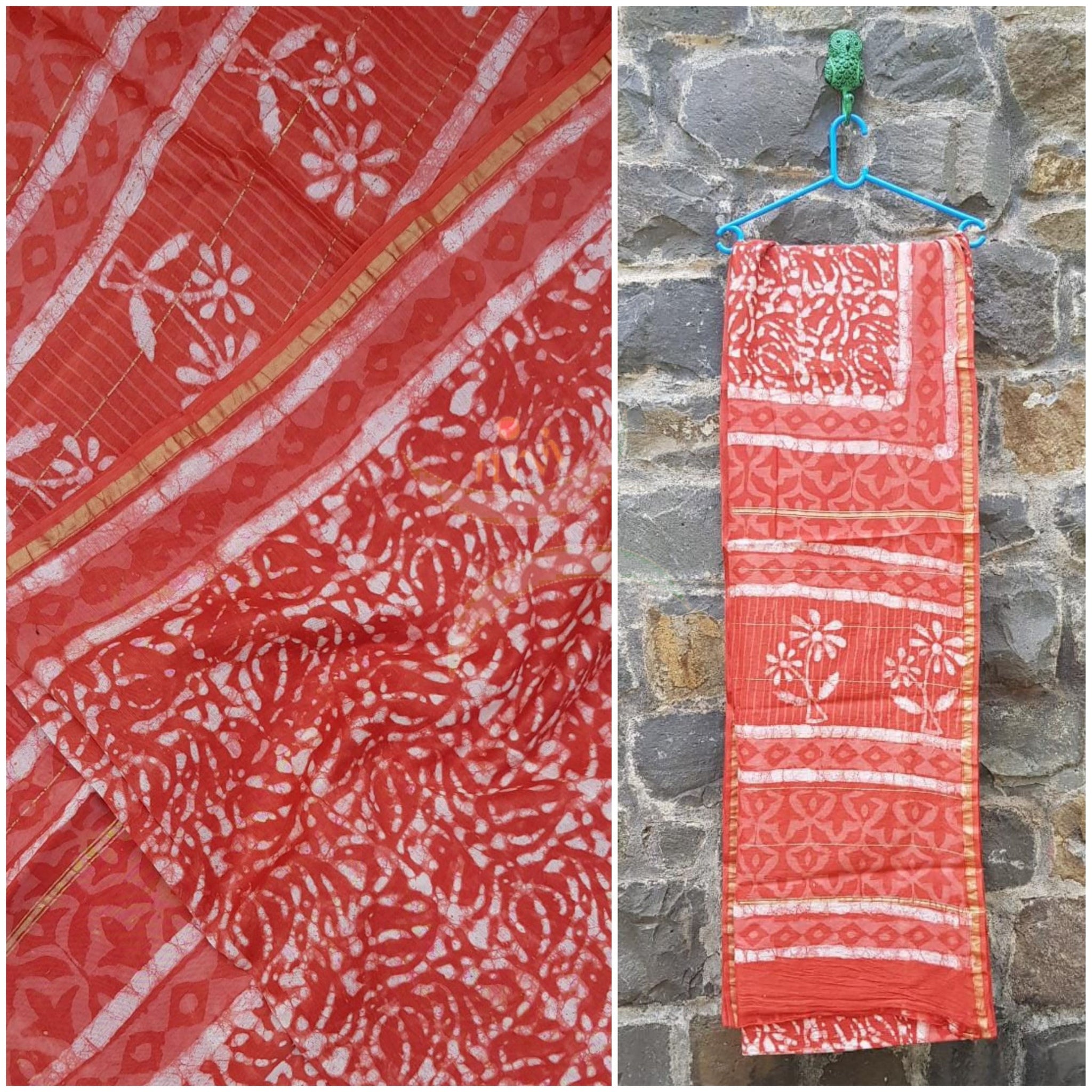 Handloom chanderi bagru hand printed saree