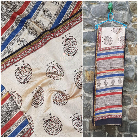 Handloom chanderi bagru hand printed saree