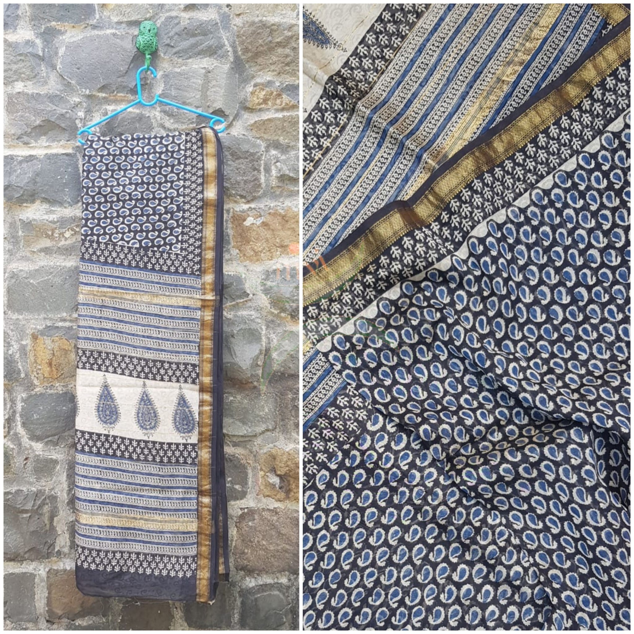 Handloom maheshwari bagru hand printed saree