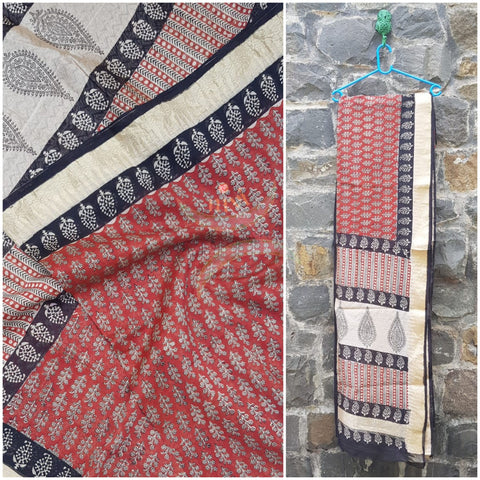 Handloom maheshwari bagru hand printed saree