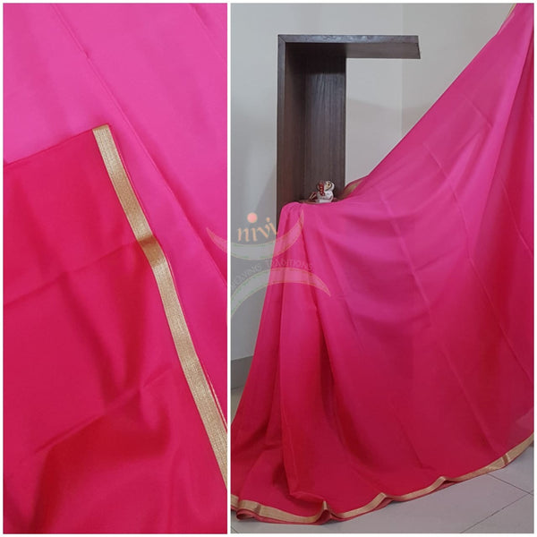 50 gms pink two tone pure Silk Crepe with blouse in darker tone.