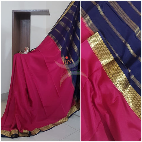 Mejanta 50 grams pure mysore silk crepe with contrasting border and pallu
