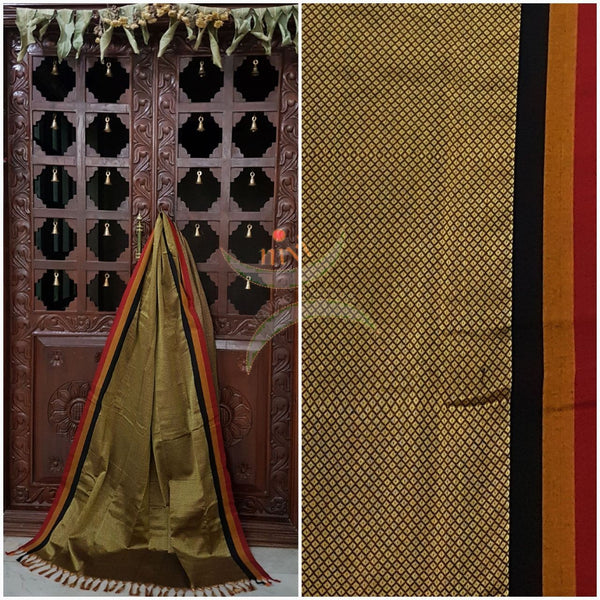 Gold Khun/Khana Dupatta with contrasting multi colored border.