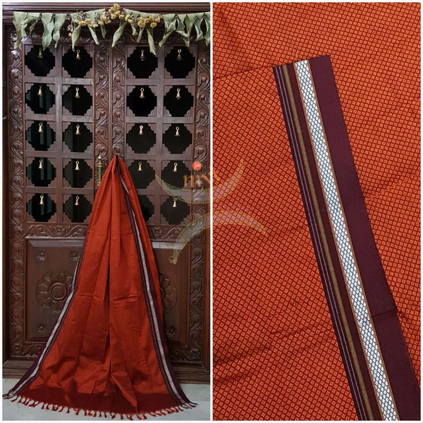 Orange Khun/Khana Dupatta with contrasting maroon border.