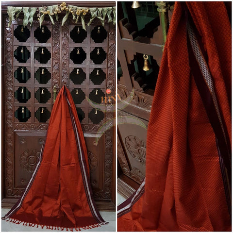 Orange Khun/Khana Dupatta with contrasting maroon border.