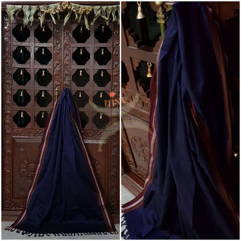 Navy blue Khun/Khana Dupatta with contrasting maroon border.