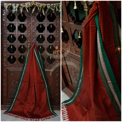 Orange Khun/Khana Dupatta with contrasting green border.