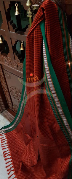 Orange Khun/Khana Dupatta with contrasting green border.