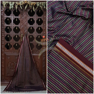 Multi coloured  Khun/Khana Dupatta with contrasting maroon border.