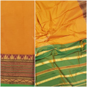 Mustard dharwad cotton merserised cotton with traditional green border.