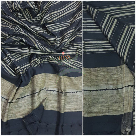 Black bagalpuri tussar with geecha pallu