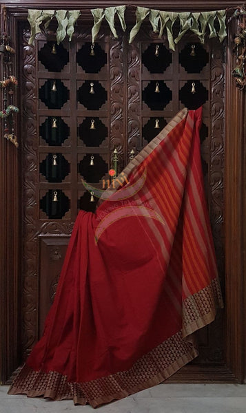 Red Eco friendly natural dyed soft organic cotton saree.