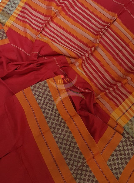 Red with mustard Eco friendly natural dyed soft organic cotton saree.