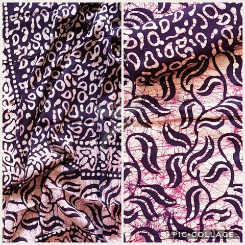 Off white with purple Batik printed three piece pure merserised cotton suit. Dress material is printed with abstract floral motif.