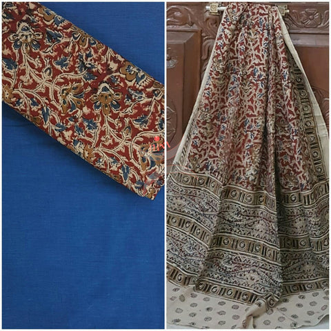Handloom Mul cotton floral motif print kalamkari with mangalgiri Cotton top.